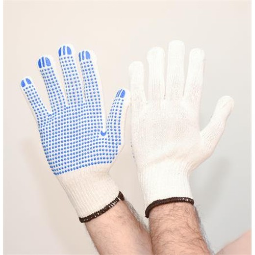 Ochranné rukavice, z miešaných vlákien, s PVC bodkovaním, veľkosť XL, prírodná biela