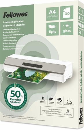 Laminovacia fólia, 80 mikr., A4, lesklá, 100 ks, FELLOWES "Light"