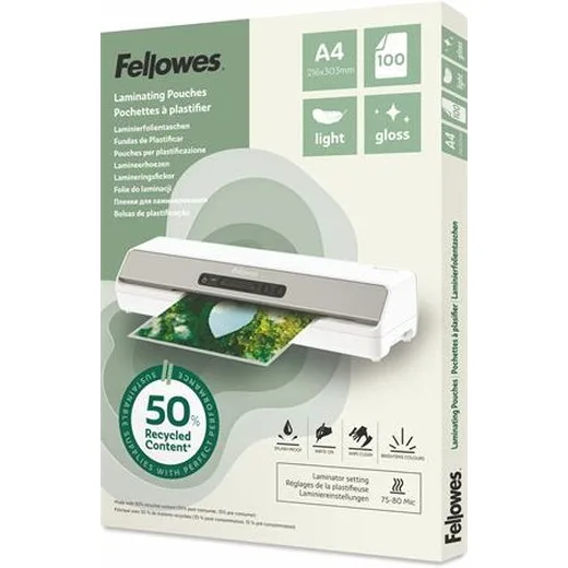 Laminovacia fólia, 80 mikr., A4, lesklá, 100 ks, FELLOWES "Light"