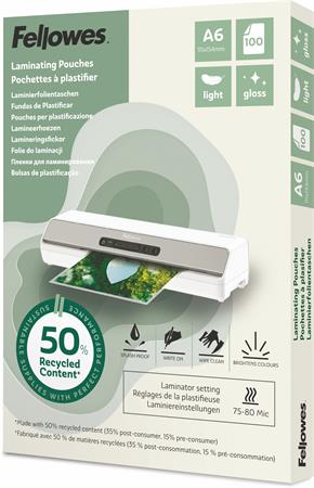 Laminovacia fólia, 80 mikr., A6, lesklá, 100 ks, FELLOWES "Light"