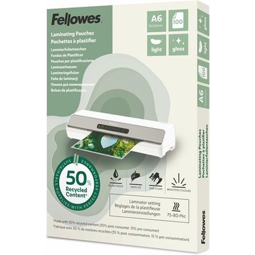 Laminovacia fólia, 80 mikr., A6, lesklá, 100 ks, FELLOWES "Light"