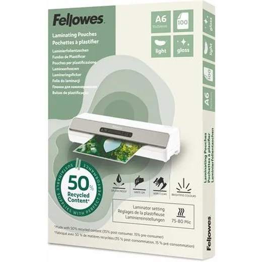 Laminovacia fólia, 80 mikr., A6, lesklá, 100 ks, FELLOWES "Light"