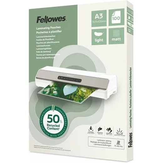 Laminovacia fólia, 80 mikr., A3, matná, 100 ks, FELLOWES "Light"