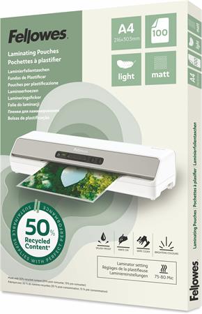 Laminovacia fólia, 80 mikr., A4, matná, 100 ks, FELLOWES "Light"