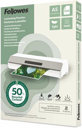 Laminovacia fólia, 80 mikr., A5, matná, 100 ks, FELLOWES "Light"