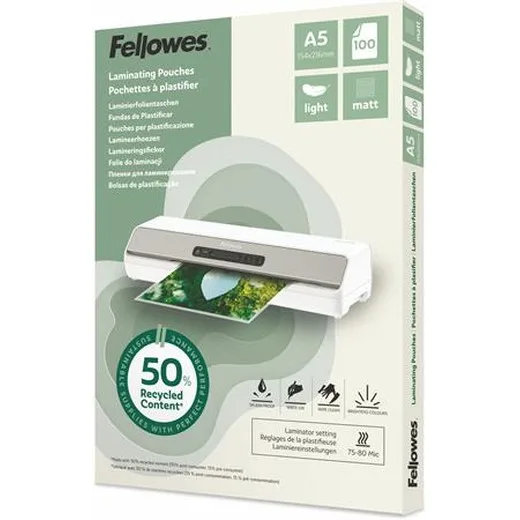 Laminovacia fólia, 80 mikr., A5, matná, 100 ks, FELLOWES "Light"