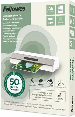 Laminovacia fólia, 80 mikr., A6, matná, 100 ks, FELLOWES "Light"