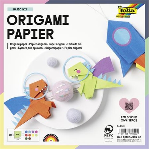 Origami papier, 20x20 cm, 70 g, 100 listov, FOLIA, rôzne farby