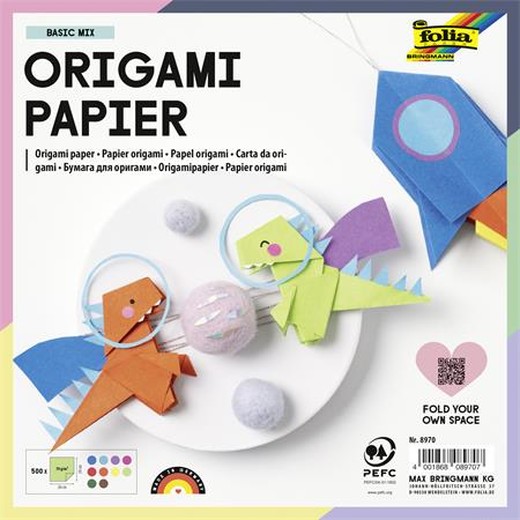 Origami papier, 20x20 cm, 70 g, 500 listov, FOLIA, rôzne farby