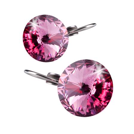 Náušnice, s francúzskym zapínaním, s ružovým krištáľom SWAROVSKI®, 12mm,  ART CRYSTELLA®