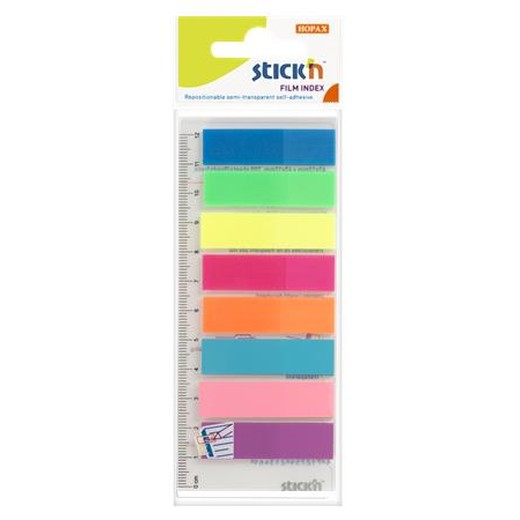 Záložky, plastové, 8x25 listov, 45x12 mm, STICK N, neónové farby