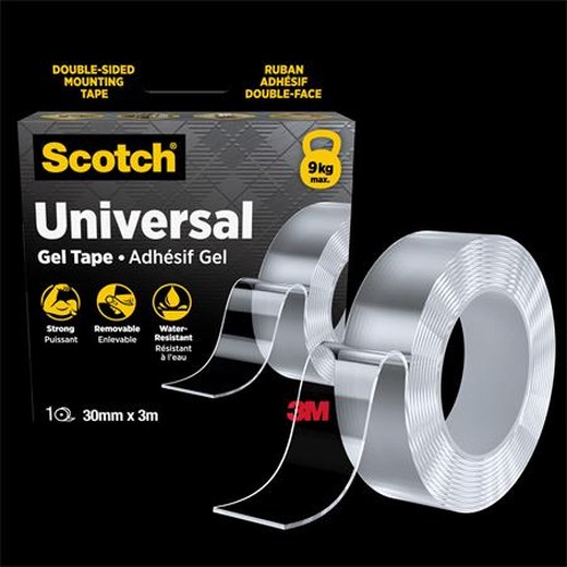 Lepiaca páska, obojstranná, silná, 30 mm x 3 m, 3M SCOTCH "Universal Gel", priehľadná