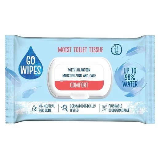 Toaletný papier, vlhčený, s uzatvárateľným viečkom, 44 ks, GO WIPES „Comfort“