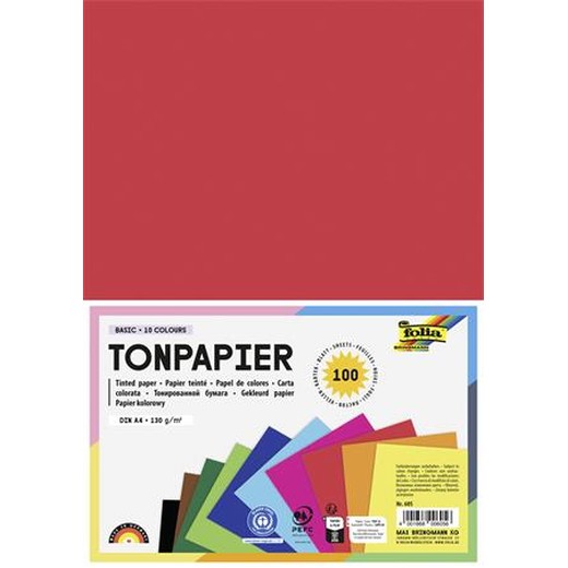 Farebný papier, A4, 130 g, 10x10 listov, FOLIA, rôzne farby
