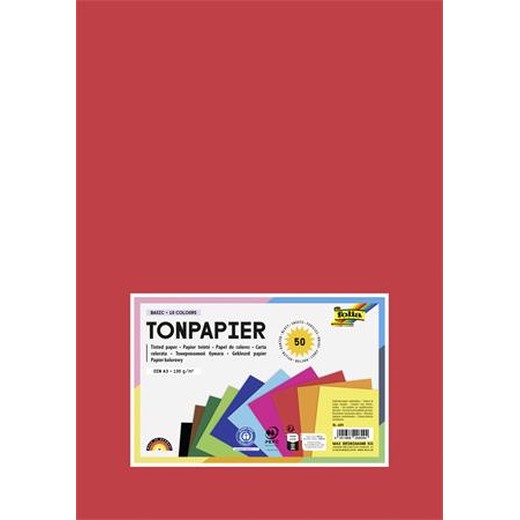 Farebný papier, A3, 130 g, 10x5 listov, FOLIA, rôzne farby