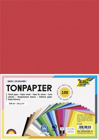Farebný papier, A4, 130 g, 25x4 listov, FOLIA, rôzne farby