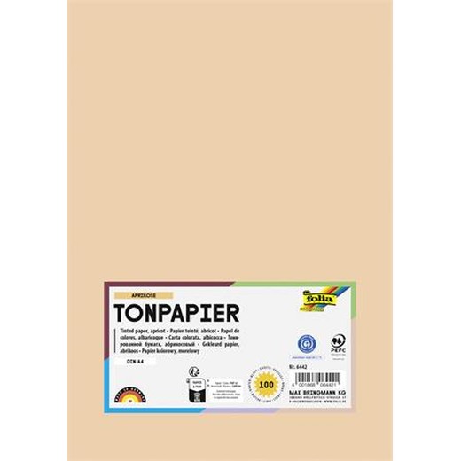 Farebný papier, A4, 130 g, 100 listov, FOLIA, broskyňový