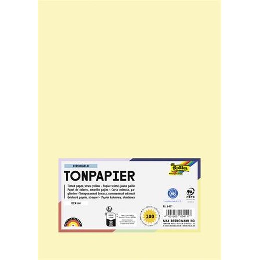 Farebný papier, A4, 130 g, 100 listov, FOLIA, slamovo žltý