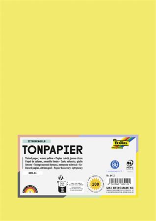 Farebný papier, A4, 130 g, 100 listov, FOLIA, citrónovo žltý