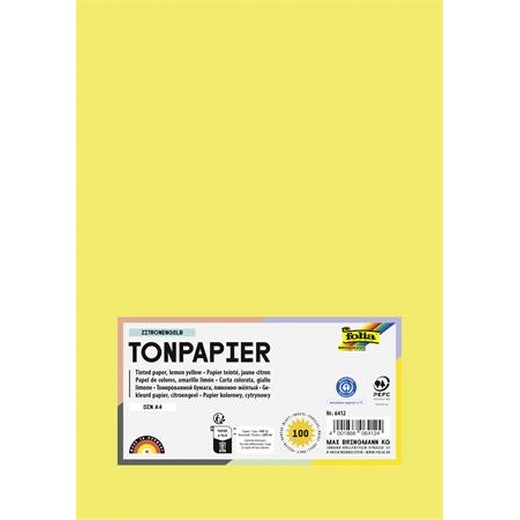 Farebný papier, A4, 130 g, 100 listov, FOLIA, citrónovo žltý