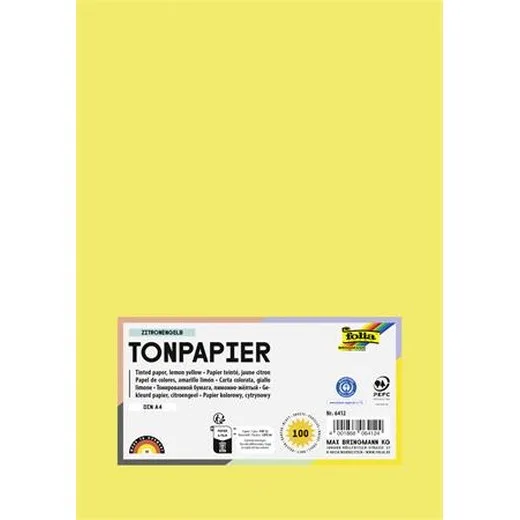 Farebný papier, A4, 130 g, 100 listov, FOLIA, citrónovo žltý