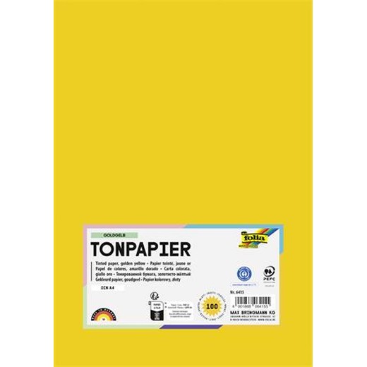 Farebný papier, A4, 130 g, 100 listov, FOLIA, zlatožltý