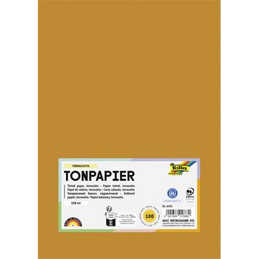Farebný papier, A4, 130 g, 100 listov, FOLIA, terakota