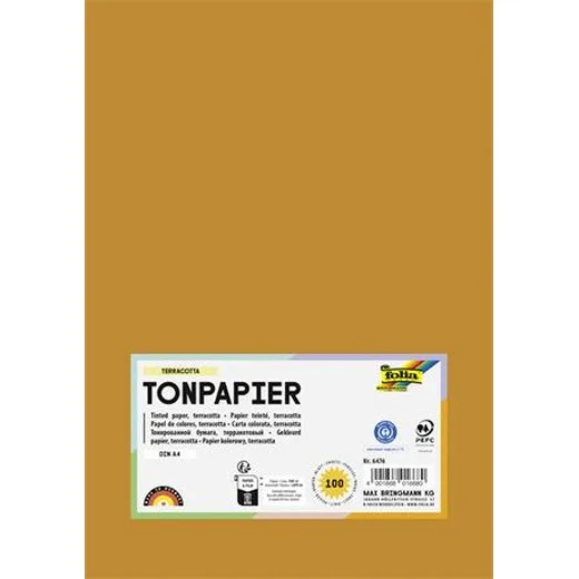 Farebný papier, A4, 130 g, 100 listov, FOLIA, terakota