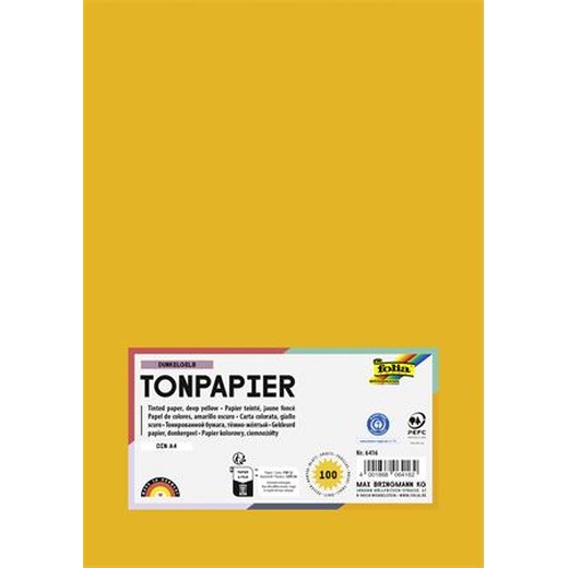 Farebný papier, A4, 130 g, 100 listov, FOLIA, tmavožltý