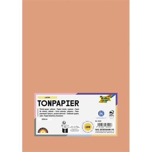 Farebný papier, A4, 130 g, 100 listov, FOLIA, lososový