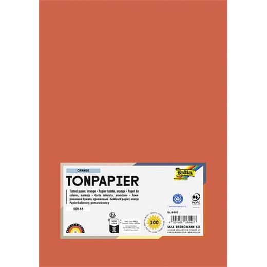 Farebný papier, A4, 130 g, 100 listov, FOLIA, oranžový