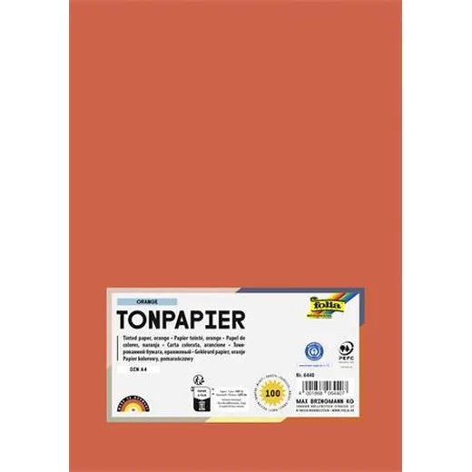 Farebný papier, A4, 130 g, 100 listov, FOLIA, oranžový
