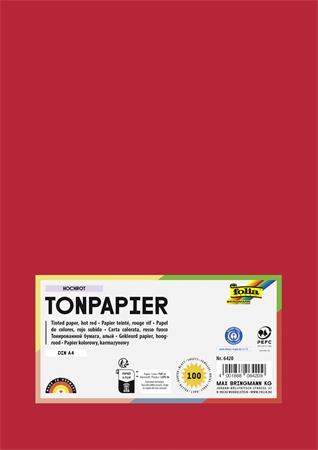 Farebný papier,  A4, 130 g, 100 listov, FOLIA, jasný červený