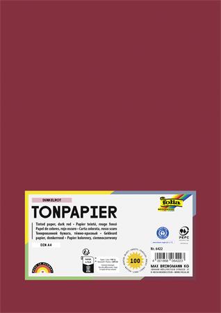 Farebný papier, A4, 130 g, 100 listov, FOLIA, tmavočervený