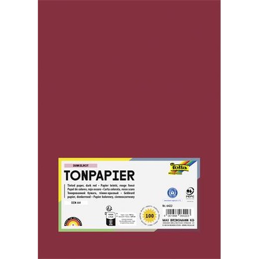 Farebný papier, A4, 130 g, 100 listov, FOLIA, tmavočervený