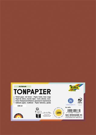 Farebný papier, A4, 130 g, 100 listov, FOLIA, červeno hnedý