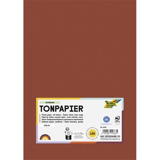 Farebný papier, A4, 130 g, 100 listov, FOLIA, červeno hnedý