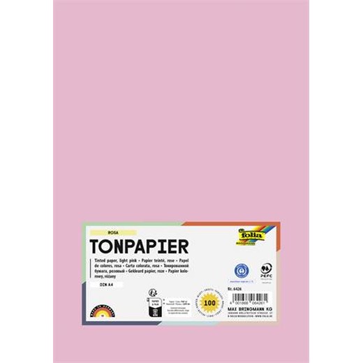 Farebný papier, A4, 130 g, 100 listov, FOLIA, svetloružový