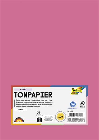 Farebný papier, A4, 130 g, 100 listov, FOLIA, tlmený ružový