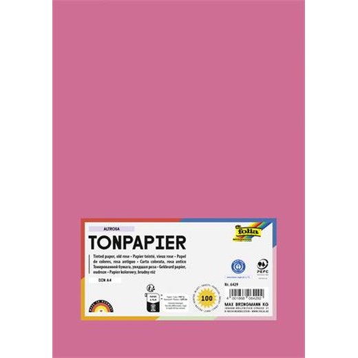 Farebný papier, A4, 130 g, 100 listov, FOLIA, tlmený ružový