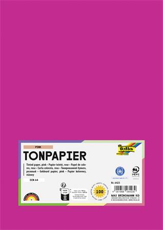 Farebný papier, A4, 130 g, 100 listov, FOLIA, ružový