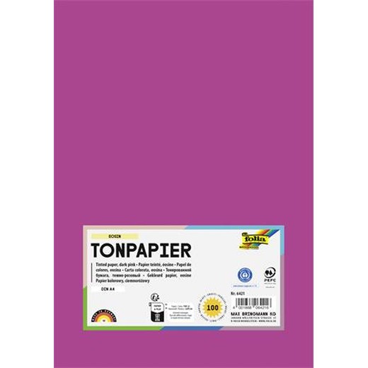 Farebný papier, A4, 130 g, 100 listov, FOLIA, tmavoružový