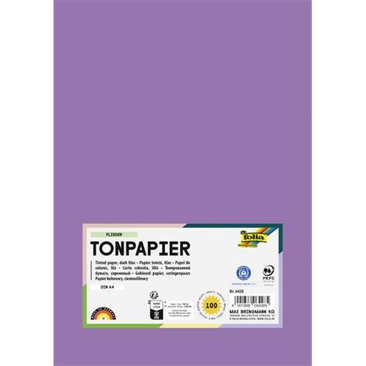 Farebný papier, A4, 130 g, 100 listov, FOLIA, tmavý orgovánový