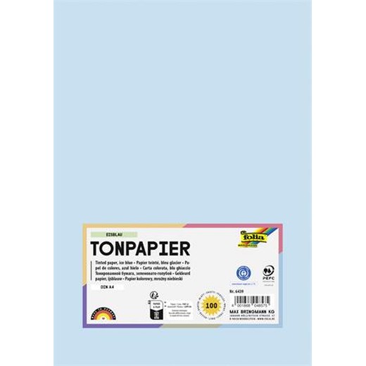 Farebný papier, A4, 130 g, 100 listov, FOLIA, ľadovo modrý