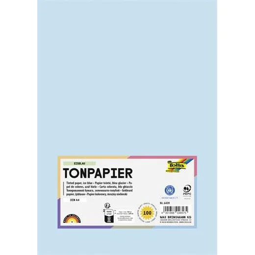 Farebný papier, A4, 130 g, 100 listov, FOLIA, ľadovo modrý