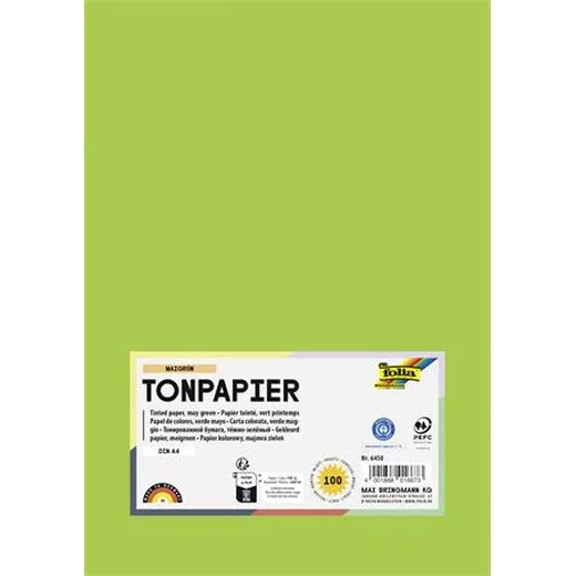 Farebný papier, A4, 130 g, 100 listov, FOLIA, svetlozelený