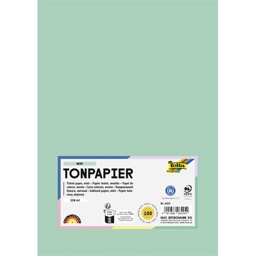 Farebný papier, A4, 130 g, 100 listov, FOLIA, mätovo zelený