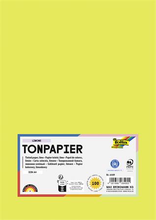 Farebný papier, A4, 130 g, 100 listov, FOLIA, limetkovo zelený