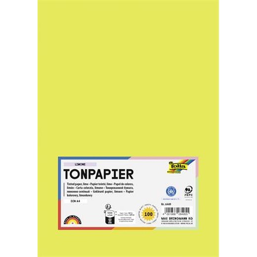 Farebný papier, A4, 130 g, 100 listov, FOLIA, limetkovo zelený