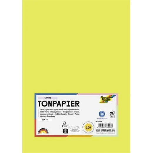 Farebný papier, A4, 130 g, 100 listov, FOLIA, limetkovo zelený